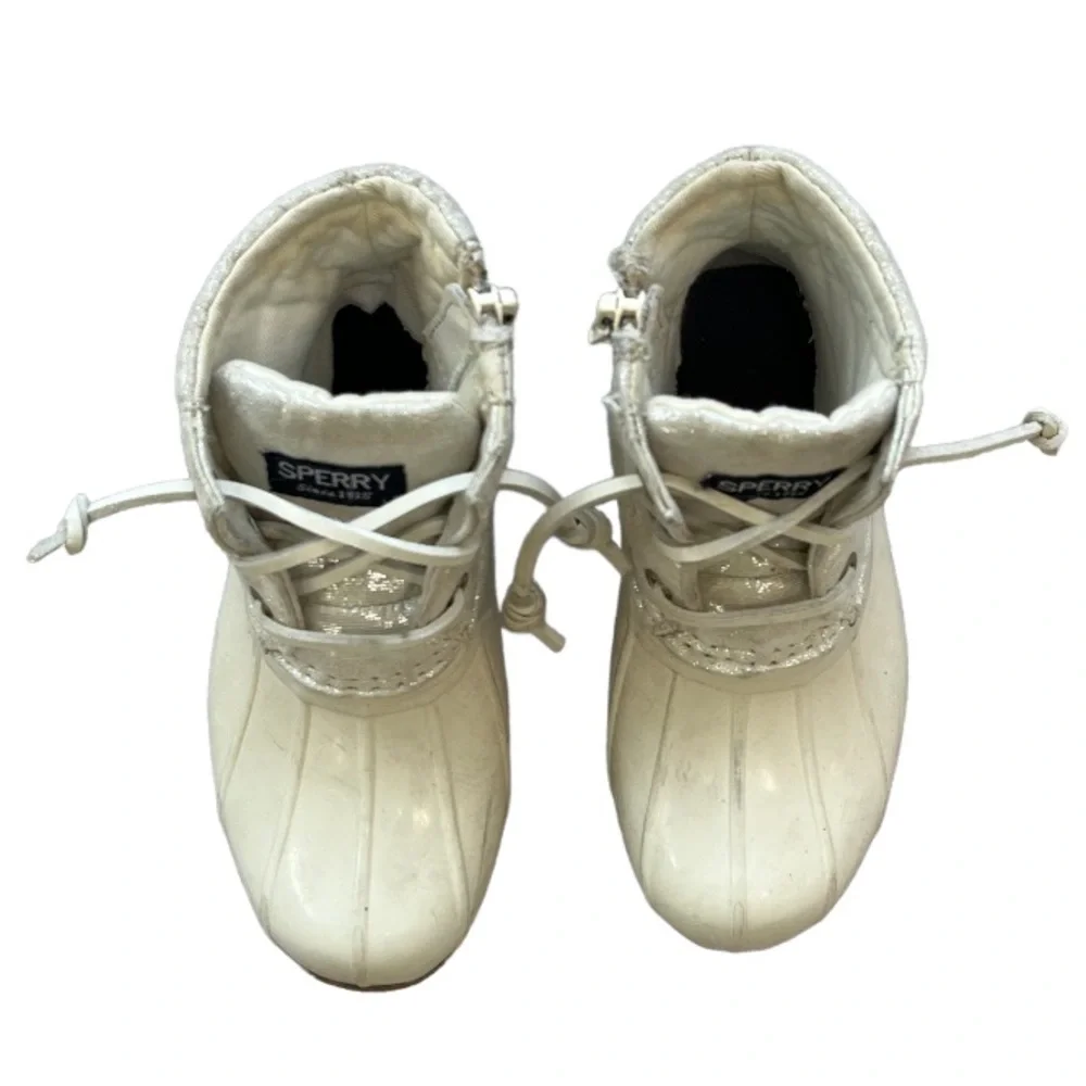 Sperry Saltwater Duck Boots Snow Rain Boots Ivory White Metallic Girls Size 9